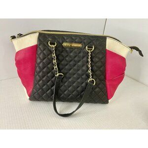 Betsey Johnson Dome Handbag Large‎ Purse Pink Black White Floral Liner